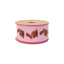 2 1/2" Wired Dupioni Ribbon | Chocolate Bunny on Pink w/ Pink Backing | 10 Yard Roll
