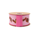 2 1/2" Wired Dupioni Ribbon | Chocolate Bunny on Pink w/ Pink Backing | 10 Yard Roll