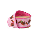 2 1/2" Wired Dupioni Ribbon | Chocolate Bunny on Pink w/ Pink Backing | 10 Yard Roll