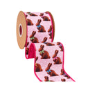 4" Wired Dupioni Ribbon | Multi-Chocolate Bunnies on Pink w/ Pink Backing | 10 Yard Roll