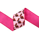 4" Wired Dupioni Ribbon | Multi-Chocolate Bunnies on Pink w/ Pink Backing | 10 Yard Roll