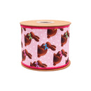 4" Wired Dupioni Ribbon | Multi-Chocolate Bunnies on Pink w/ Pink Backing | 10 Yard Roll
