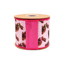 4" Wired Dupioni Ribbon | Multi-Chocolate Bunnies on Pink w/ Pink Backing | 10 Yard Roll