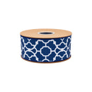 2 1/2" Wired Dupioni Ribbon | White Floral Trellis on Navy Blue w/ Navy Blue Backing | 10 Yard Roll