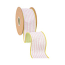 2 1/2" Wired Seersucker Ribbon | Pink w/ Green Backing | 10 Yard Roll