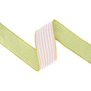 2 1/2" Wired Seersucker Ribbon | Pink w/ Green Backing | 10 Yard Roll