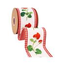 4" Wired Dupioni Ribbon | Red Single Geranium w/ Red Check Backing | 10 Yard Roll