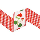 4" Wired Dupioni Ribbon | Red Single Geranium w/ Red Check Backing | 10 Yard Roll