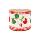 4" Wired Dupioni Ribbon | Red Single Geranium w/ Red Check Backing | 10 Yard Roll