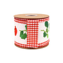 4" Wired Dupioni Ribbon | Red Single Geranium w/ Red Check Backing | 10 Yard Roll