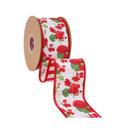 2 1/2" Wired Dupioni Ribbon | Mixed Geranium on White w/ Red/White Stripe Backing | 10 Yard Roll
