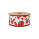 2 1/2" Wired Dupioni Ribbon | Mixed Geranium on White w/ Red/White Stripe Backing | 10 Yard Roll