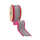 1 1/2" Wired Taffeta Ribbon | Black/White Mini Check w/ Hot Pinking Backing | 10 Yard Roll