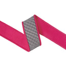 1 1/2" Wired Taffeta Ribbon | Black/White Mini Check w/ Hot Pinking Backing | 10 Yard Roll