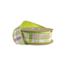 1 1/2" Wired Dupioni Ribbon | Pink/Green Plaid on White w/ Green Backing | 10 Yard Roll