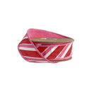 1 1/2 Wired Dupioni Ribbon | Pink/Red/White Bias Stripe w/ Red Backing | 10 Yard Roll