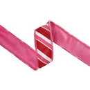 1 1/2 Wired Dupioni Ribbon | Pink/Red/White Bias Stripe w/ Red Backing | 10 Yard Roll