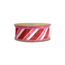 1 1/2 Wired Dupioni Ribbon | Pink/Red/White Bias Stripe w/ Red Backing | 10 Yard Roll