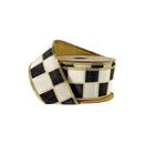 2" Wired Dupioni Ribbon | Black/White Checks w/ Gold Outlines w/ Gold Metallic Backing | 10 Yard Roll