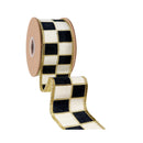 2" Wired Dupioni Ribbon | Black/White Checks w/ Gold Outlines w/ Gold Metallic Backing | 10 Yard Roll