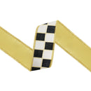 2" Wired Dupioni Ribbon | Black/White Checks w/ Gold Outlines w/ Gold Metallic Backing | 10 Yard Roll