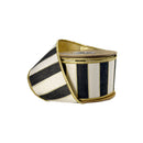 2 1/2" Wired Dupioni Ribbon | Black/White Stripe w/ Gold Outlines w/ Gold Metallic Backing | 10 Yard Roll