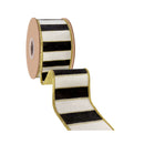 2 1/2" Wired Dupioni Ribbon | Black/White Stripe w/ Gold Outlines w/ Gold Metallic Backing | 10 Yard Roll