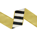 2 1/2" Wired Dupioni Ribbon | Black/White Stripe w/ Gold Outlines w/ Gold Metallic Backing | 10 Yard Roll