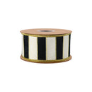 2 1/2" Wired Dupioni Ribbon | Black/White Stripe w/ Gold Outlines w/ Gold Metallic Backing | 10 Yard Roll