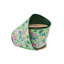 4" Wired Dupioni Ribbon | Tropical Foiliage and Pagodas w/Green Backing | 10 Yard Roll