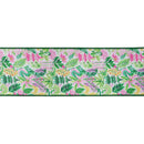 4" Wired Dupioni Ribbon | Tropical Foiliage and Pagodas w/Green Backing | 10 Yard Roll