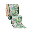 4" Wired Dupioni Ribbon | Tropical Foiliage and Pagodas w/Green Backing | 10 Yard Roll