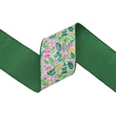 4" Wired Dupioni Ribbon | Tropical Foiliage and Pagodas w/Green Backing | 10 Yard Roll