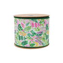 4" Wired Dupioni Ribbon | Tropical Foiliage and Pagodas w/Green Backing | 10 Yard Roll