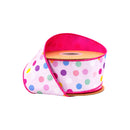 2 1/2" Wired Dupioni Ribbon | Scattered Dots w/ Pink Backing | 10 Yard Roll