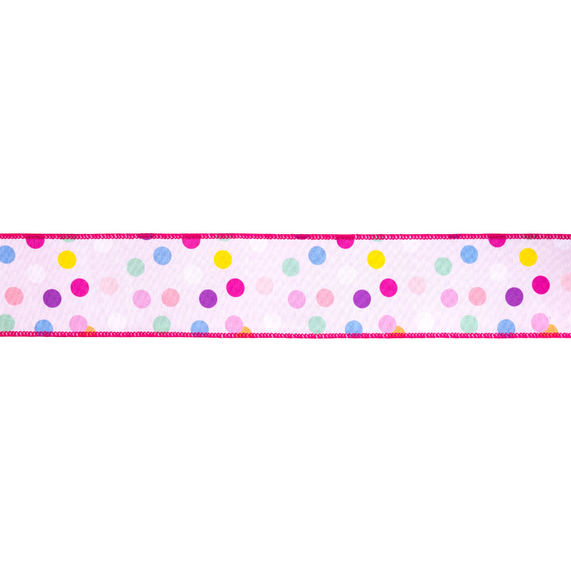 2 1/2" Wired Dupioni Ribbon | Scattered Dots w/ Pink Backing | 10 Yard Roll