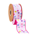 2 1/2" Wired Dupioni Ribbon | Scattered Dots w/ Pink Backing | 10 Yard Roll