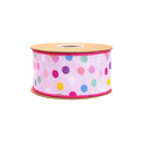 2 1/2" Wired Dupioni Ribbon | Scattered Dots w/ Pink Backing | 10 Yard Roll