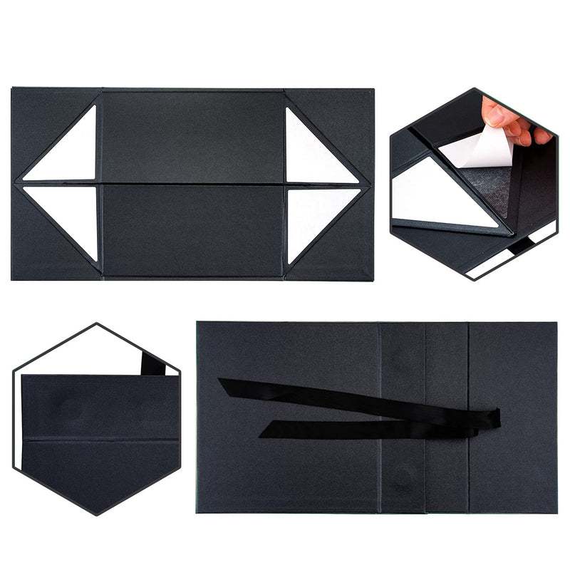 8" x 8" x 4" Collapsable Gift Box w/ Satin Ribbon & Magnetic Square Flap Lid | Black