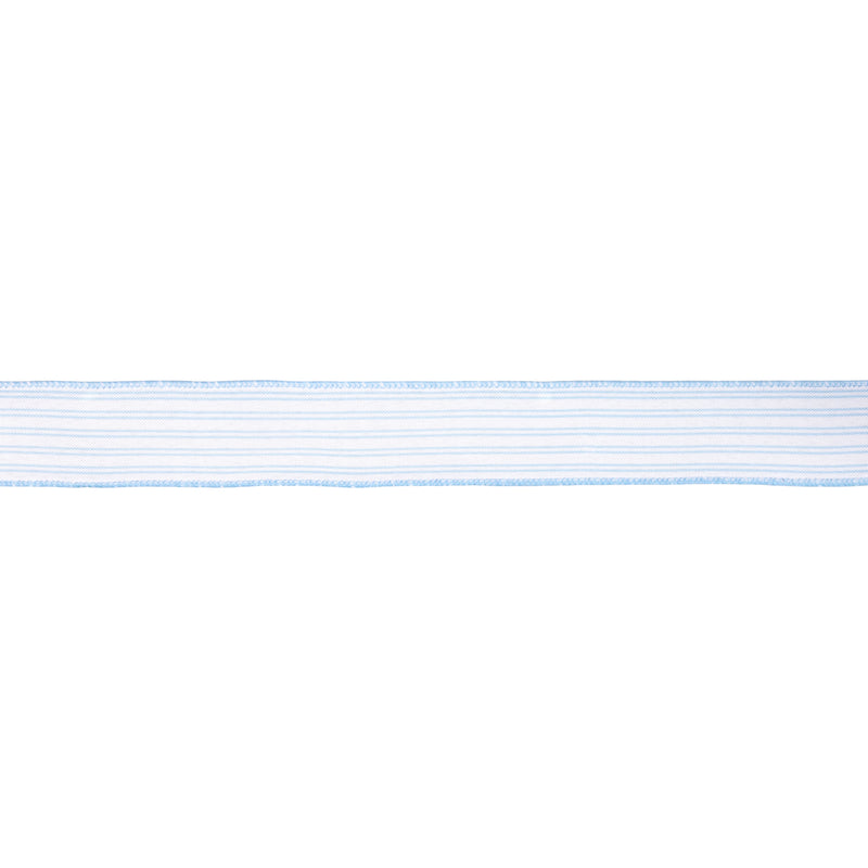 1 1/2" Wired Ribbon | Light Blue Ticking Stripe | 10 Yard Roll
