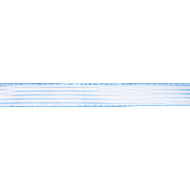 1 1/2" Wired Ribbon | Light Blue Ticking Stripe | 10 Yard Roll