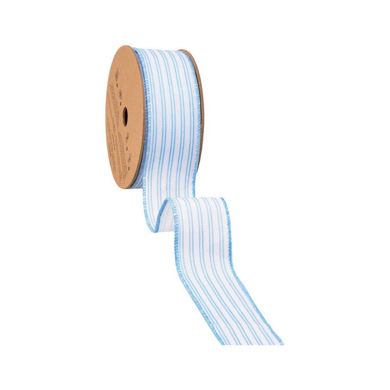 1 1/2" Wired Ribbon | Light Blue Ticking Stripe | 10 Yard Roll