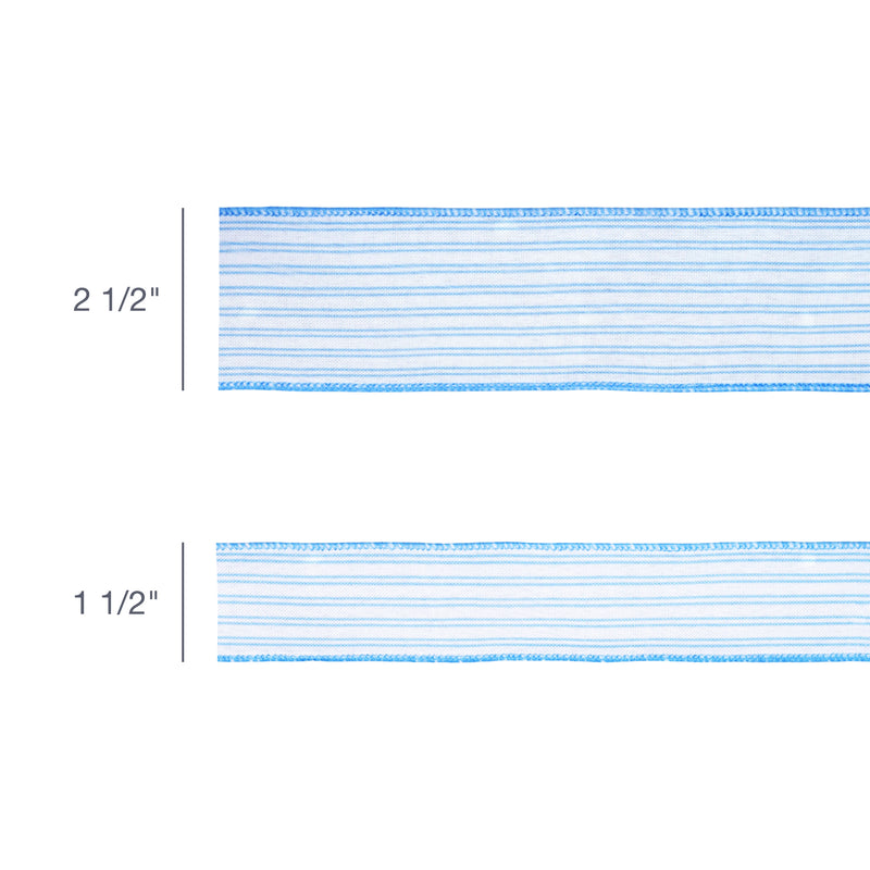 1 1/2" Wired Ribbon | Light Blue Ticking Stripe | 10 Yard Roll