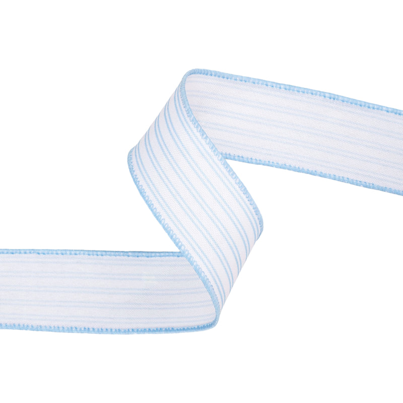1 1/2" Wired Ribbon | Light Blue Ticking Stripe | 10 Yard Roll