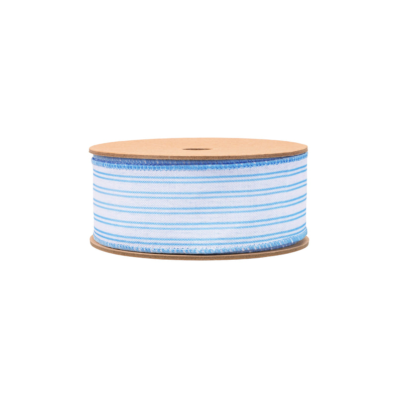 1 1/2" Wired Ribbon | Light Blue Ticking Stripe | 10 Yard Roll