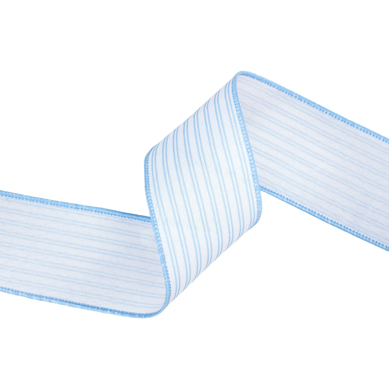 2 1/2" Wired Ribbon | Light Blue Ticking Stripe | 10 Yard Roll