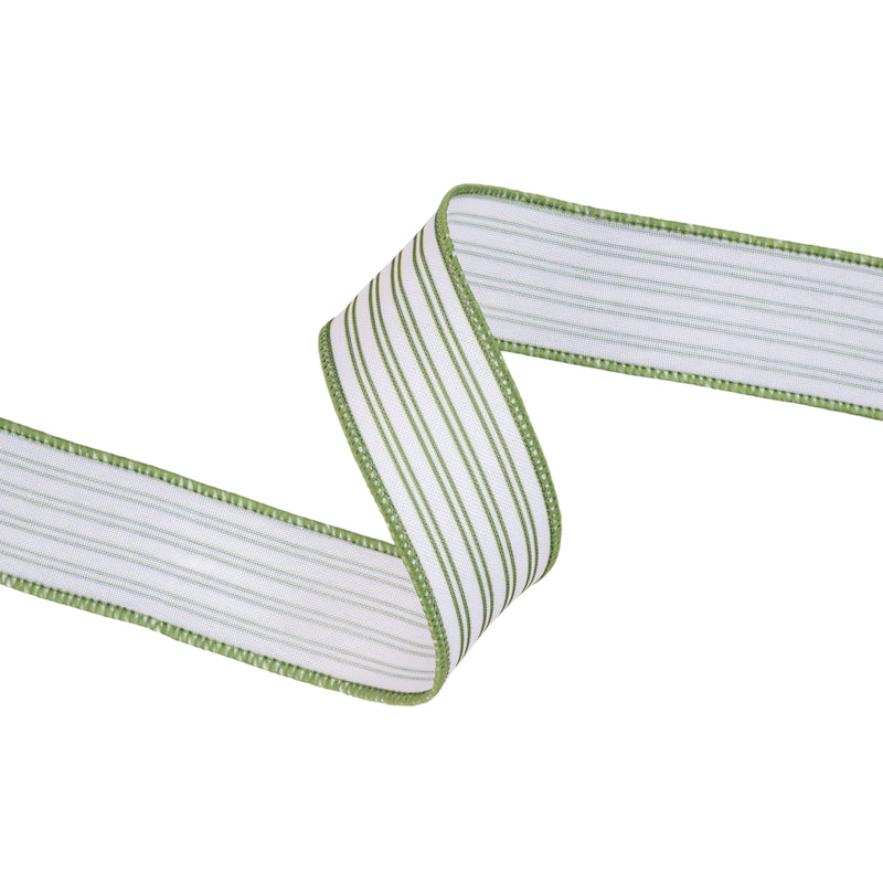 1 1/2" Wired Ribbon | Green Ticking Stripe | 10 Yard Roll