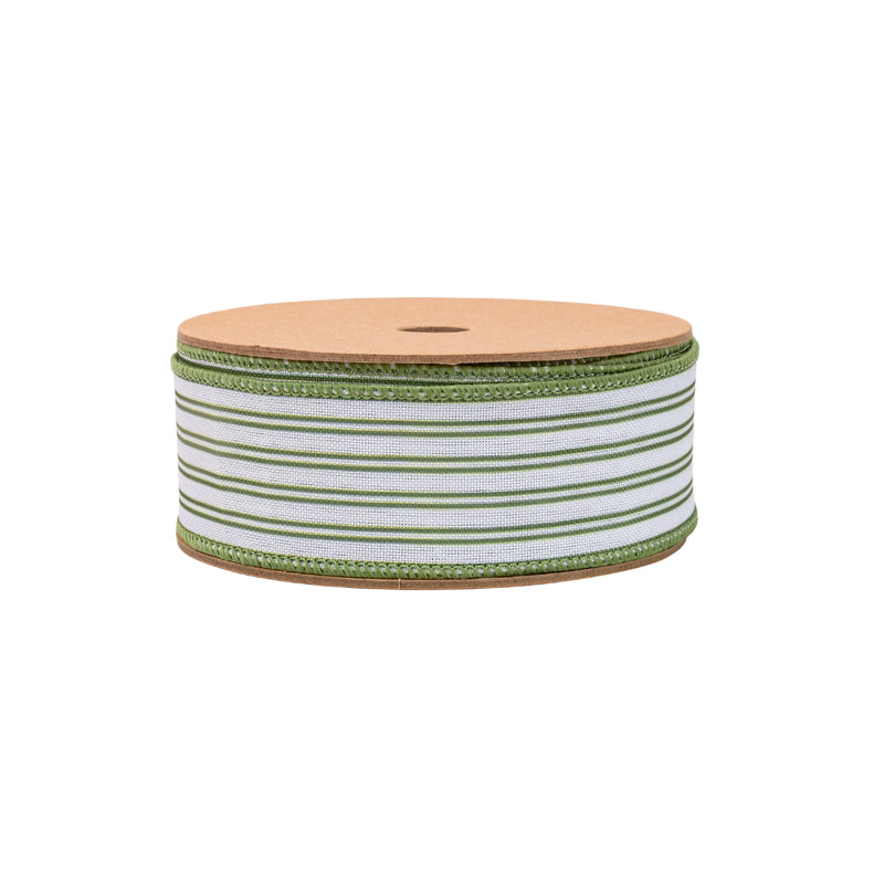 1 1/2" Wired Ribbon | Green Ticking Stripe | 10 Yard Roll