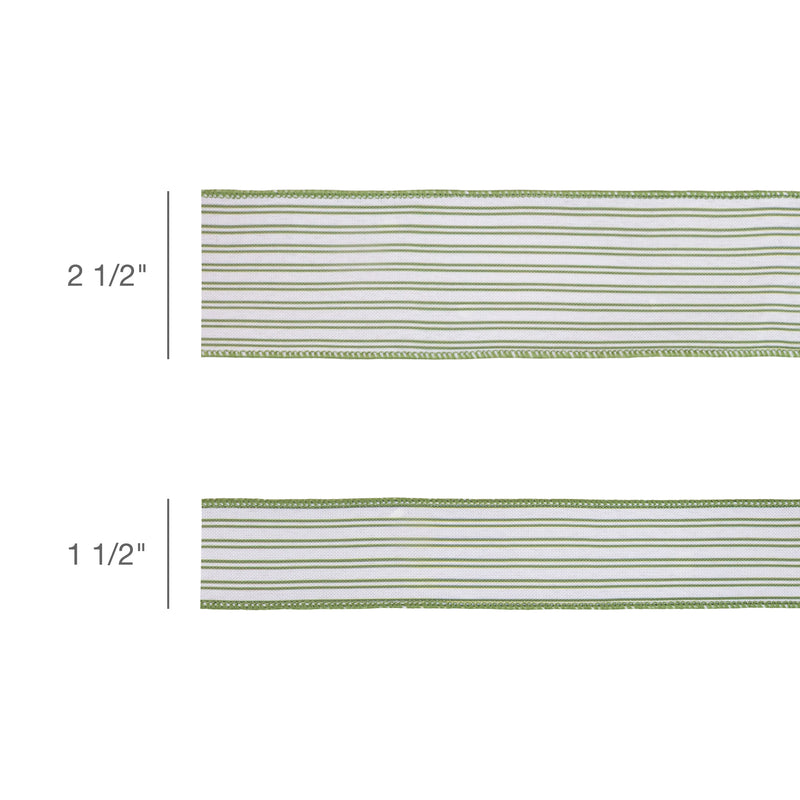 1 1/2" Wired Ribbon | Green Ticking Stripe | 10 Yard Roll