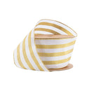 2 1/2" Wired Ribbon | White w Metallic Gold Stripe | 10 Yard Roll